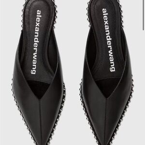 Alexander Wang Black Pointed Leather Stud-Trim Slip-Ons
